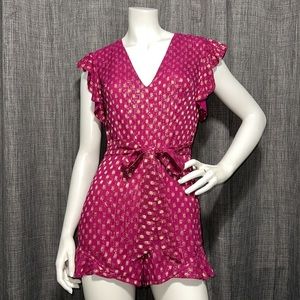 NWT Just Bellina Scarlett Short Knit Romper Metallic Gold Fuchsia Small